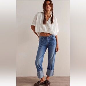 Free People Slim Shade Selvedge Jeans Cuffed Logo We The Free True Blue